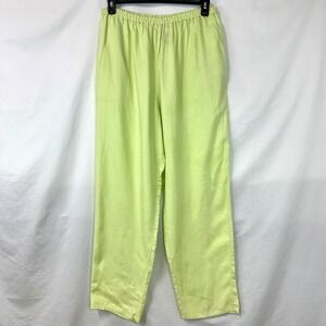 NICOLE‎ SUMMERS 100% Linen Wide Leg Pants Lime Green Pull On Women's Plus 1x